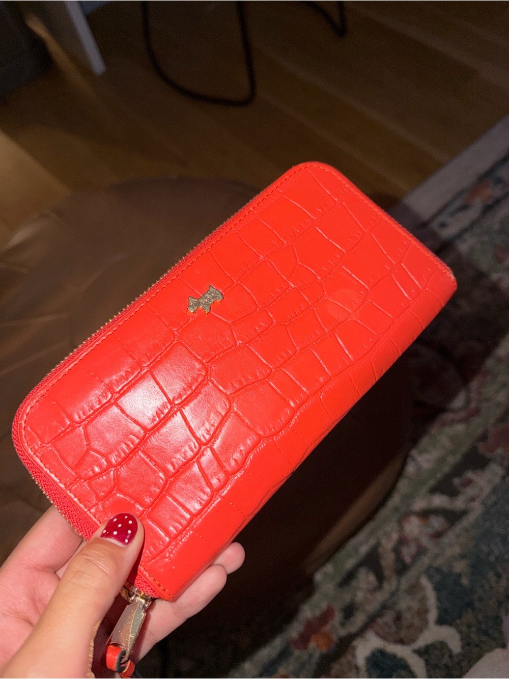 Orange Croc-Embossed Zip Wallet - Unbranded